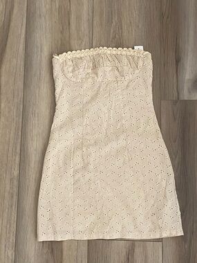 RSQ Strapless Eyelet Mini Dress in Cream